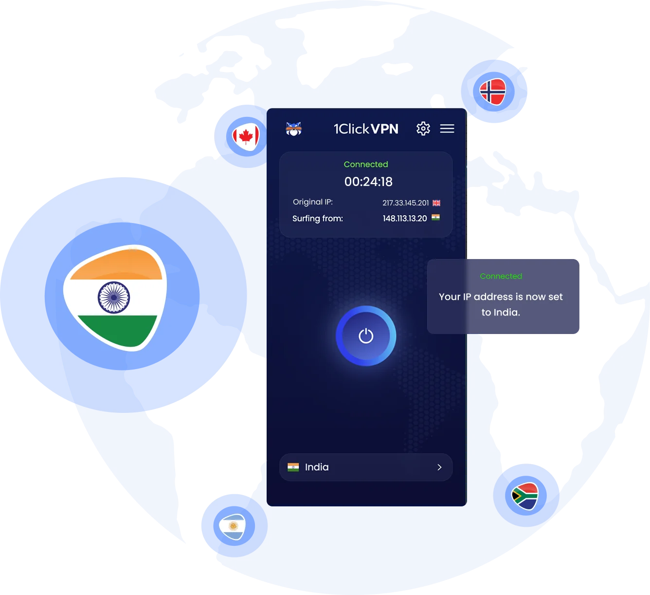 Illustration of VPN protection with an Indian IP address