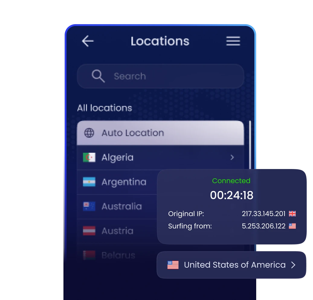 تغيير موقع IP مع 1clickVPN