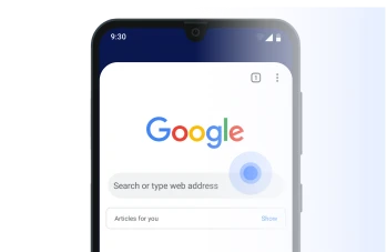 Smartphone screen showing Google search page accessed via 1ClickVPN connection