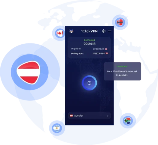 Illustration of VPN protection with an Austrian IP address
