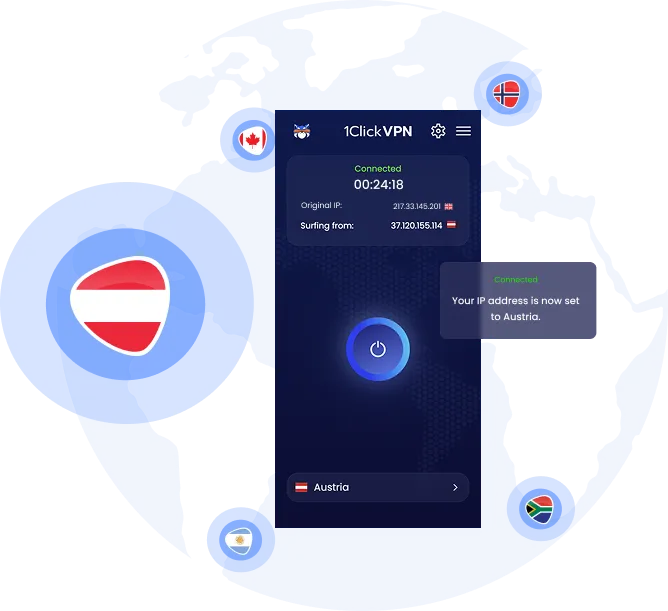 Illustration of VPN protection with an Austrian IP address