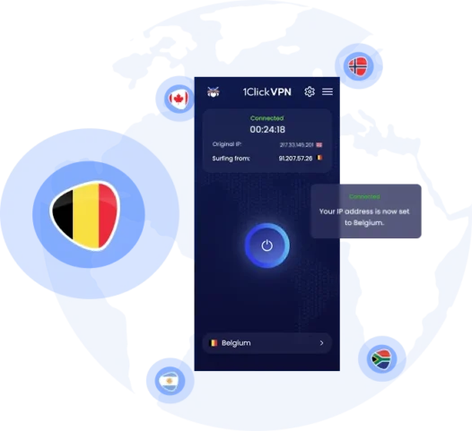 Illustration of VPN protection with a Belgian IP address