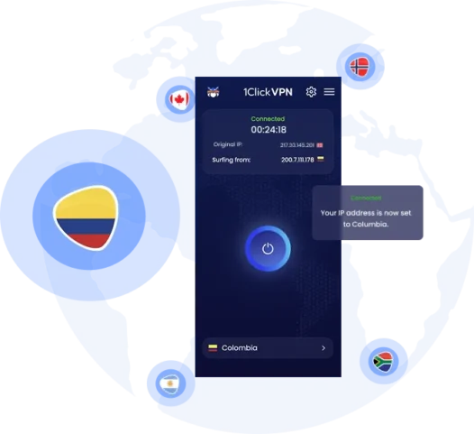 Illustration of VPN protection with a Colombian IP address