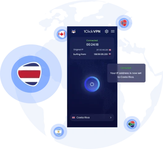 Illustration of VPN protection with a Costa Rican IP address