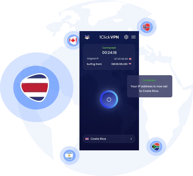 Illustration of VPN protection with a Costa Rican IP address