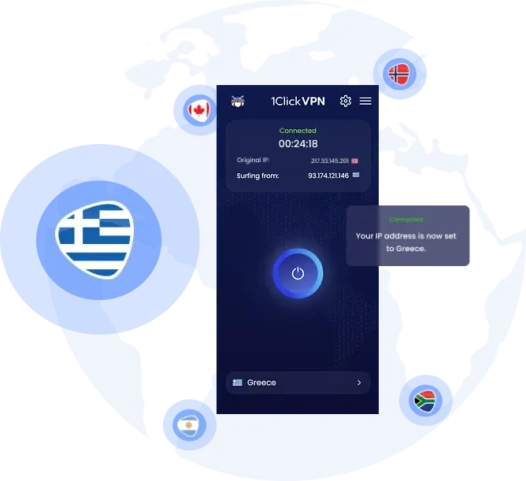 Illustration of VPN protection with a Greek IP address