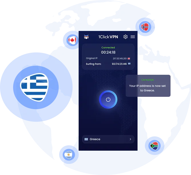 Illustration of VPN protection with a Greek IP address