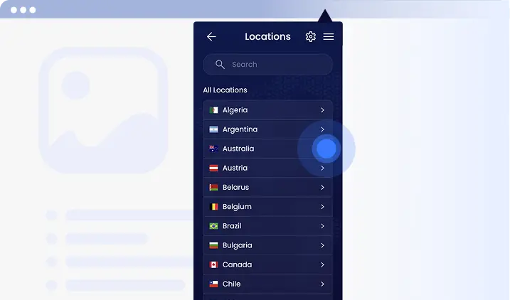 Illustration of selecting VPN server location