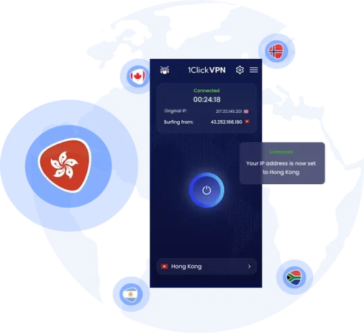 Illustration of VPN protection with a Hong Kong IP address