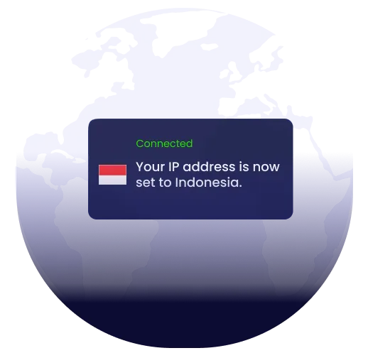 Illustration of global VPN server coverage highlighting Indonesia