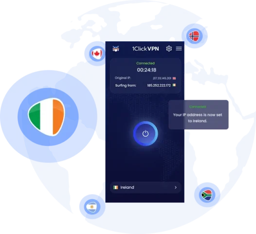 Illustration of VPN protection with an Irish IP address