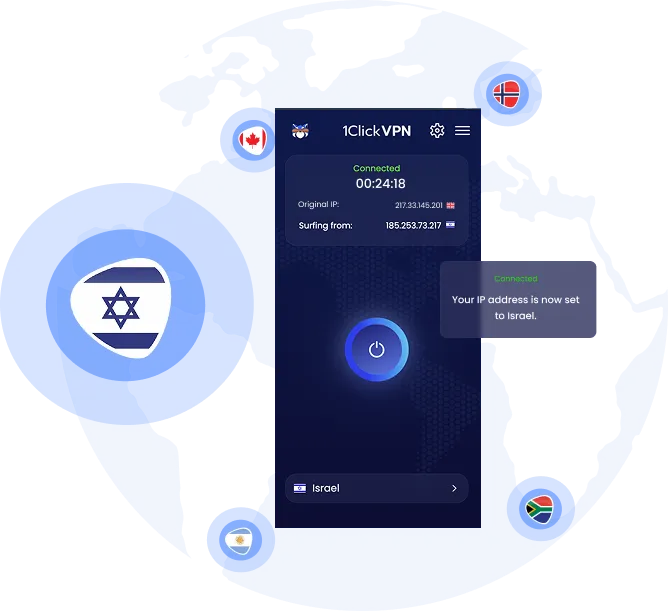 Illustration of VPN protection with an Israeli IP address