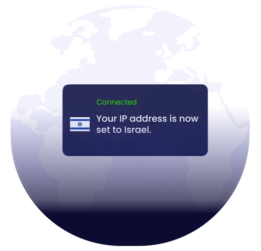 Illustration of global VPN server coverage highlighting Israel