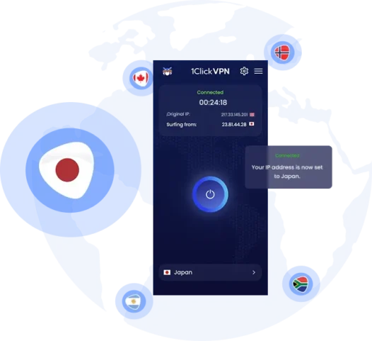 Illustration of VPN protection with a Japanese IP address