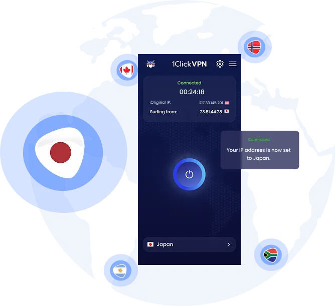 Illustration of VPN protection with a Japanese IP address