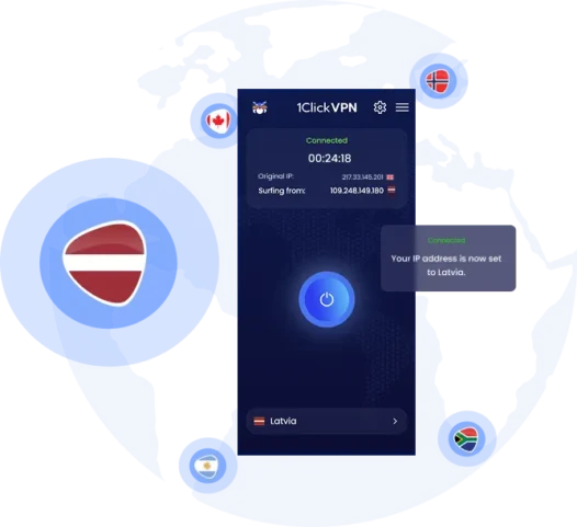 Illustration of VPN protection with a Latvian IP address