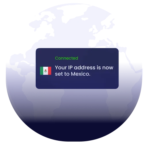 Illustration of global VPN server coverage highlighting Mexico