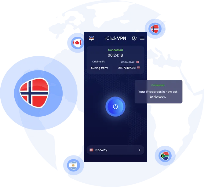Illustration of VPN protection with a Norwegian IP address