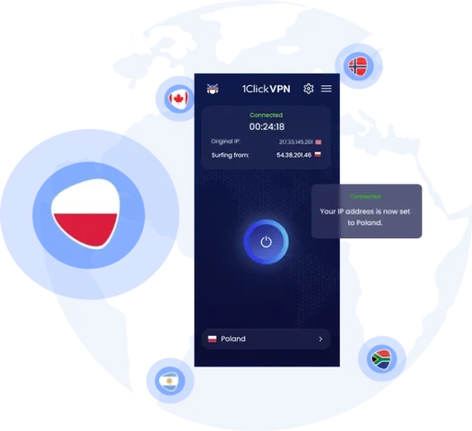 Illustration of VPN protection with a Polish IP address