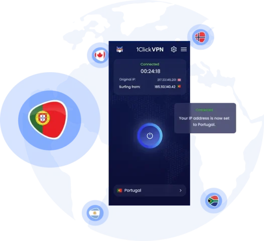 Illustration of VPN protection with a Portuguese IP address