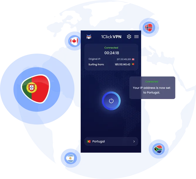Illustration of VPN protection with a Portuguese IP address