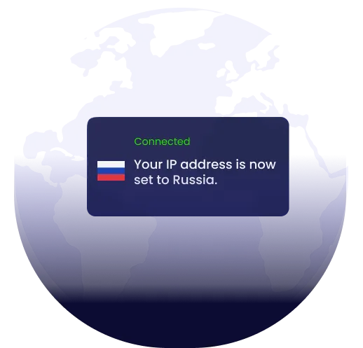 Illustration of global VPN server coverage highlighting Russia