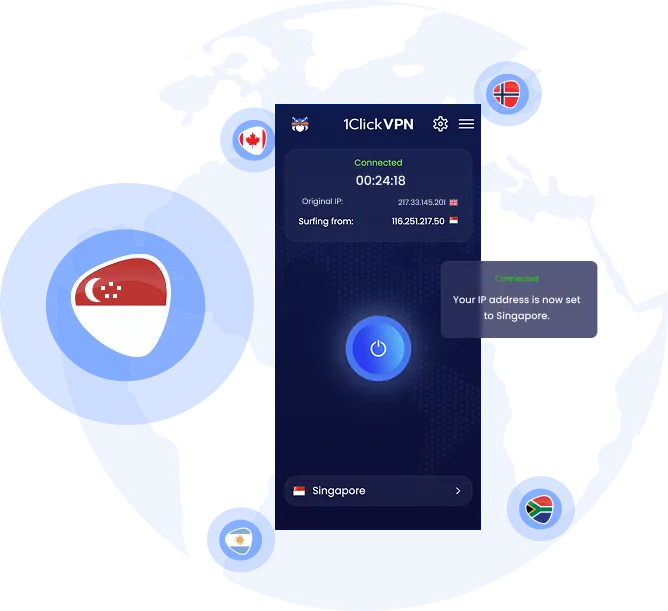 Illustration of VPN protection with a Singaporean IP address