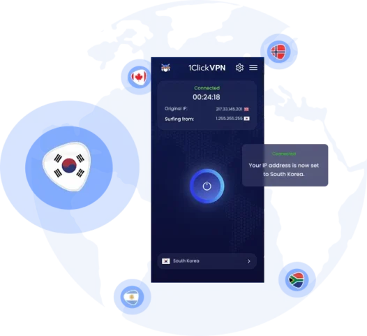 Illustration of VPN protection with a South Korean IP address