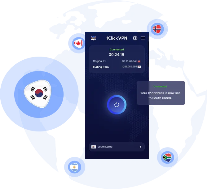 Illustration of VPN protection with a South Korean IP address