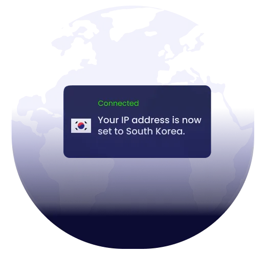 Illustration of global VPN server coverage highlighting South Korea