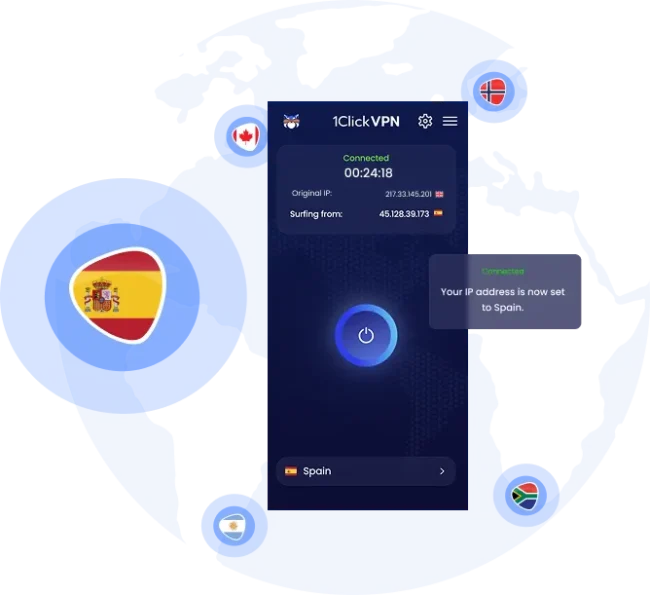 Ilustração de proteção VPN com um endereço IP espanhol