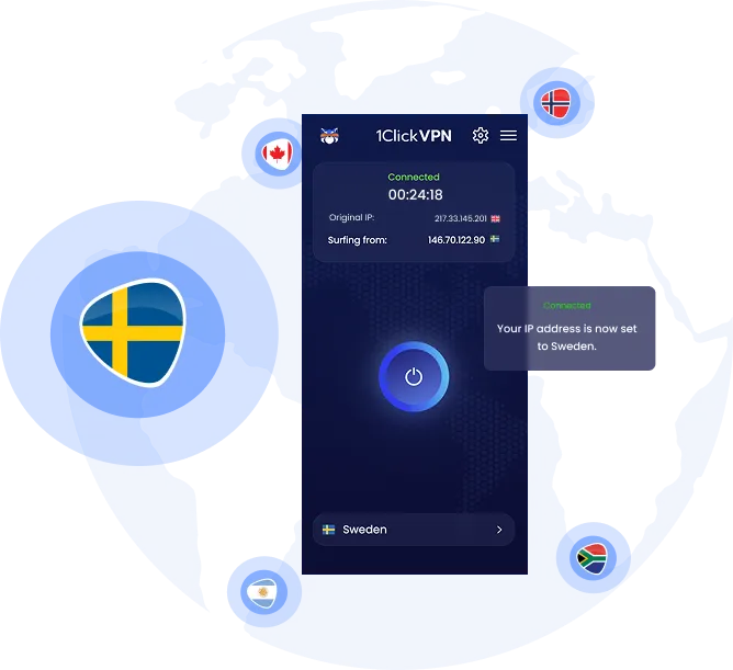 Illustration of VPN protection with a Swedish IP address