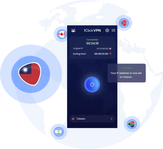 Illustration of VPN protection with a Taiwanese IP address
