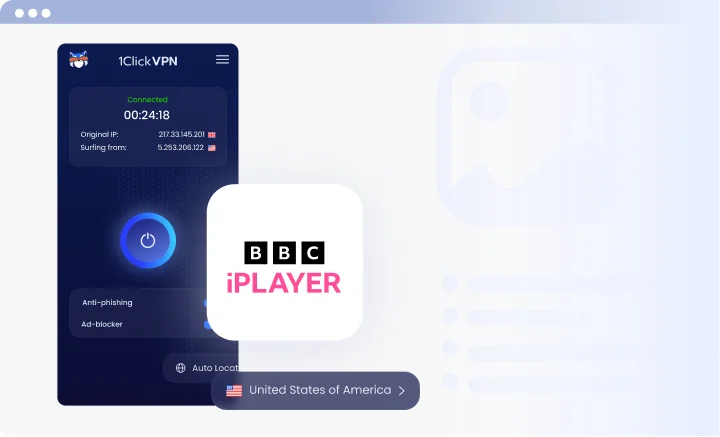 VPN interface with BBC iPlayer logo